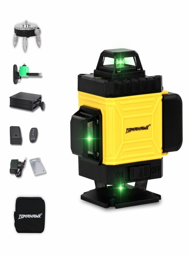 TOMAHAWK® LEV-1616-16 Lines Green Laser Level Pro - 4x360° 4D Green Cross Self-Levelling Professional Laser Line for Construction with Two 360° Vertical/Horizontal Laser Level (Yellow Edition) - Image 1